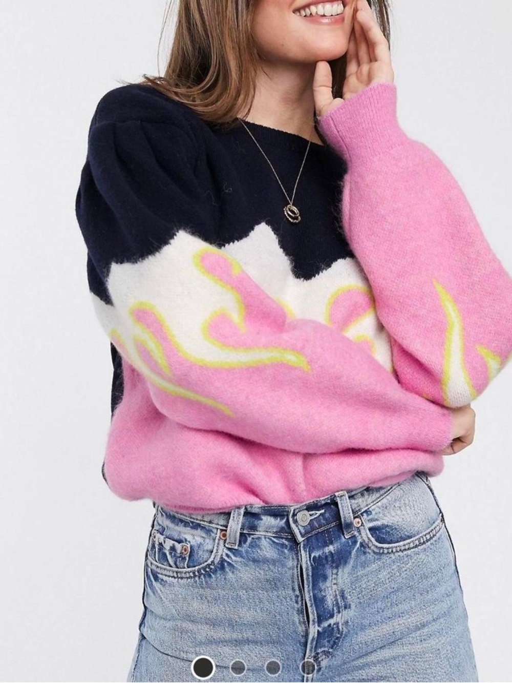 Paris Atelier Pink and Navy Flame-Detail Crewneck Sweater